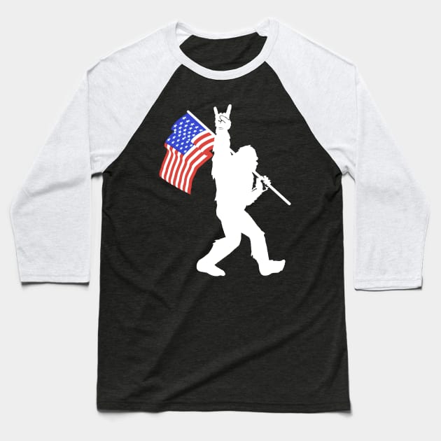 American Flag Bigfoot Baseball T-Shirt by JameMalbie